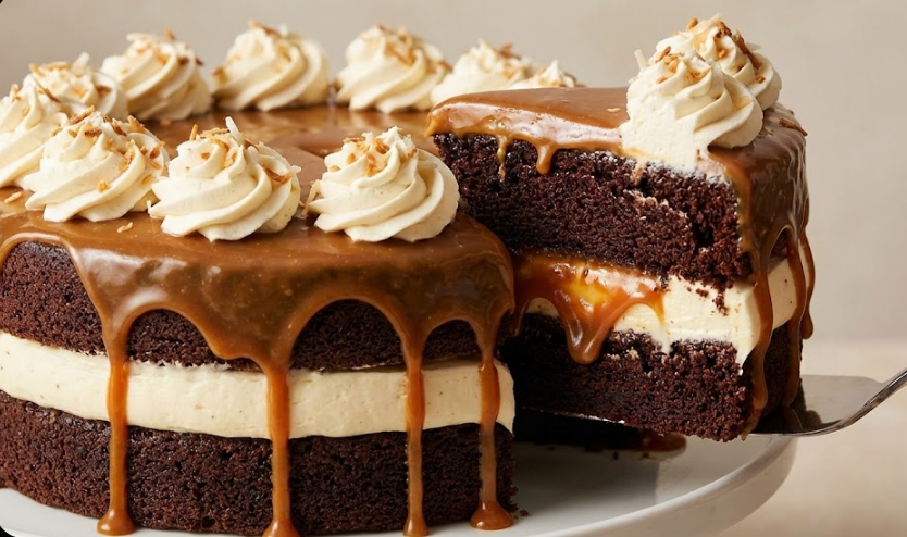 Pripremite Raskošnu Tortu sa Prelivom od Karamele i Tostiranim Kokosom