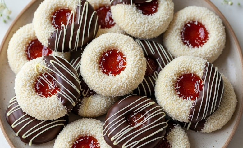 Pripremite Elegantne Keksiće sa Kokosom, Džemom i Dvostrukom Čokoladom