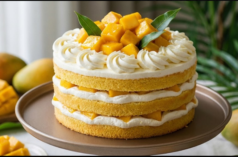 Pripremite Visoku Tortu sa Svežim Mangom i Vanila Kremom – Simbol Leta i Luksuza