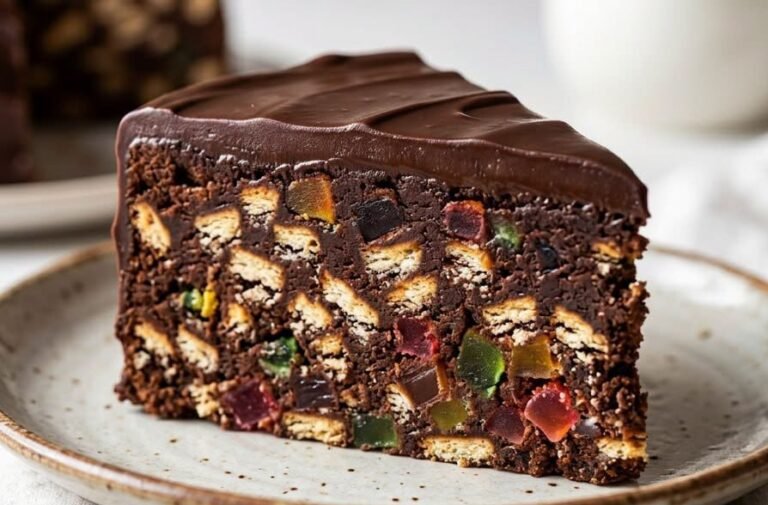 Kasato torta | Brza čokoladna torta sa keksom i žele bombocama bez pečenja
