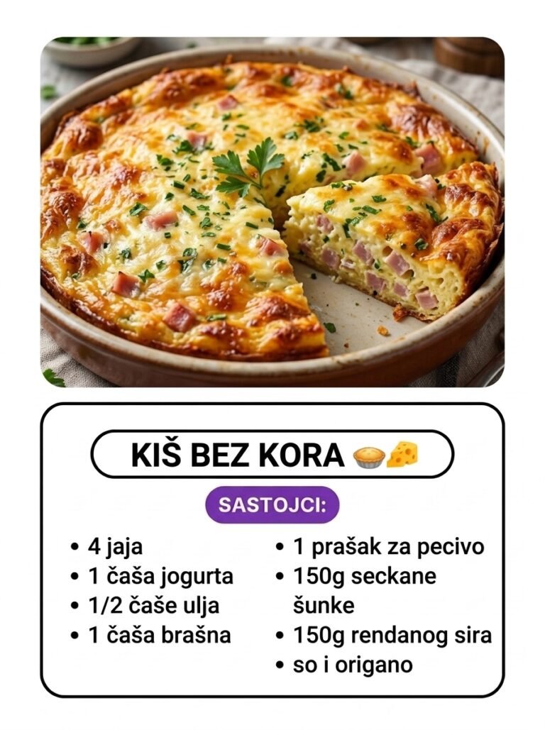 Domaći kiš bez kora | Brza slana pita sa šunkom i sirom