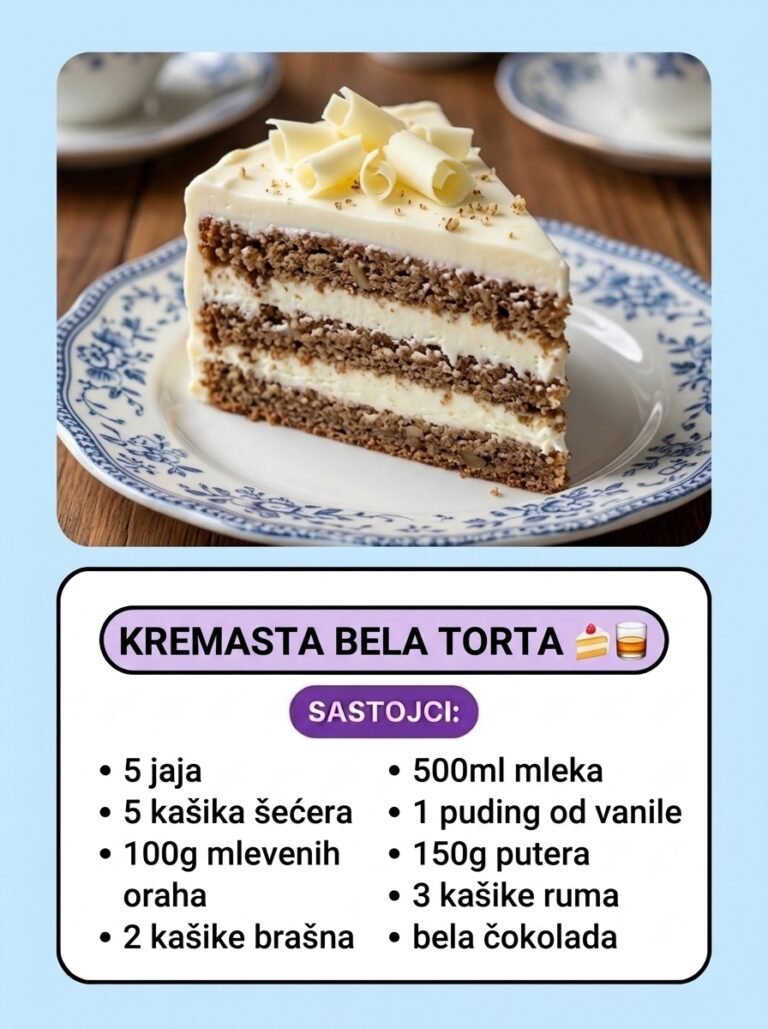 Kremasta bela torta | Raskošni slojeviti desert sa orasima i rumom