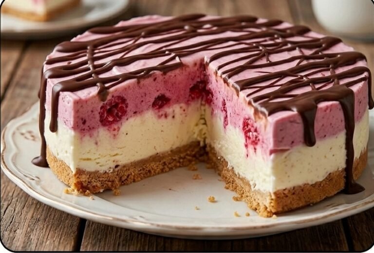 Brza Sladoled Torta sa Malinama | Osvežavajući Nepečeni Desert