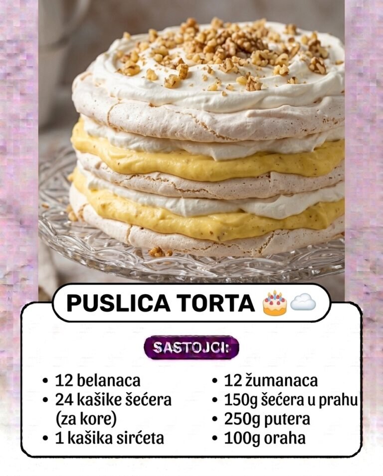 Puslica Torta sa Orasima i Žutim Kremom | Klasik Balkanske Kuhinje