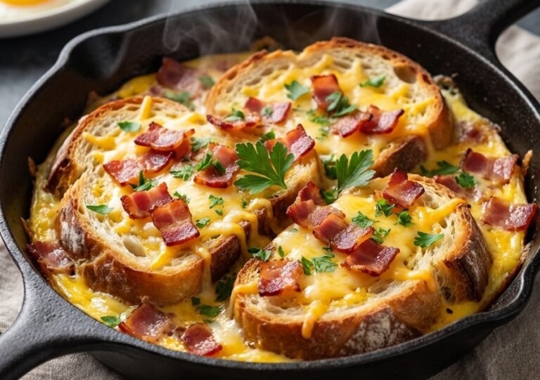 Zapečeni Topli Doručak sa Hlebom i Slaninom Recept | Brzi Obrok iz Tiganja