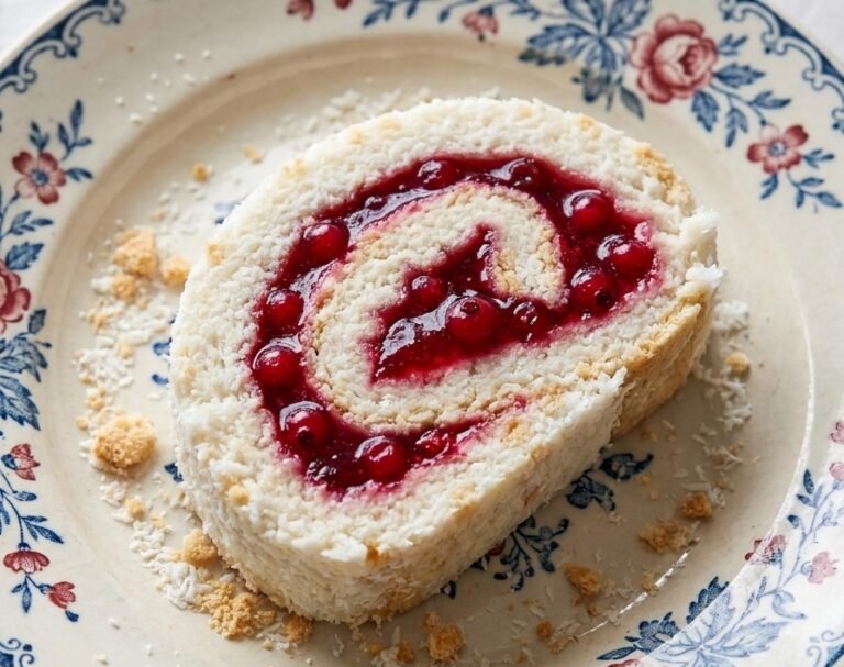 Kokos Rolat sa Ribizlom Recept | Nepečeni Slatki Rolat sa Kokosom