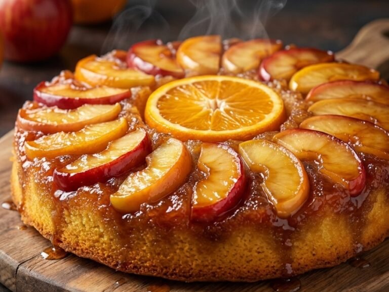 Obrnuti Voćni Kolač sa Jabukama i Pomorandžom Recept | Sočni Biskvit sa Karamelom