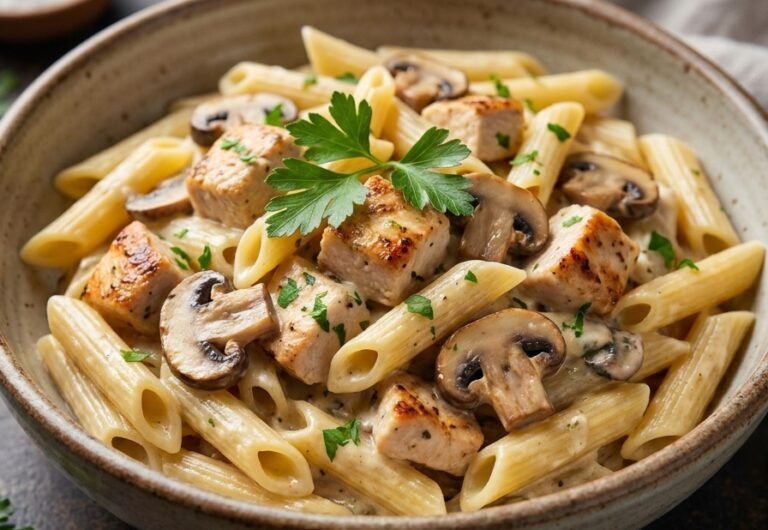 Kremasta pasta s piletinom – Bogata, ukusna i brza testenina sa pečurkama