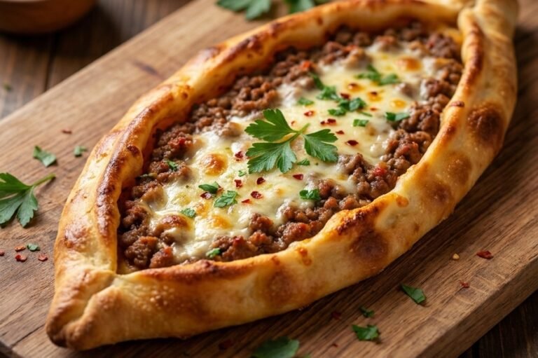 Turski pide sa mesom – Sočni, ukusni i aromatični tradicionalni čamci od testa sa mlevenim mesom, povrćem i topljenim kačkavaljem