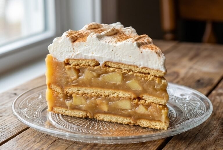 Torta od jabuka i keksa – Sočna, kremasta i aromatična slojevita torta sa rendanim jabukama, keksom, pudingom od vanile i šlagom