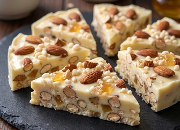 Bele toblerone bez pečenja – Kremaste, bogate i hrskave domaće bele toblerone sa belom čokoladom, bademima, keksom i medom