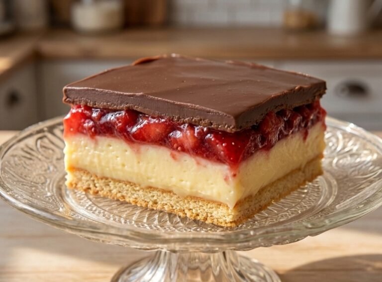 Kapri torta bez pečenja – Kremasta, bogata i neodoljiva slojevita torta sa keksom, vanilom, svežim jagodama i čokoladnom glazurom