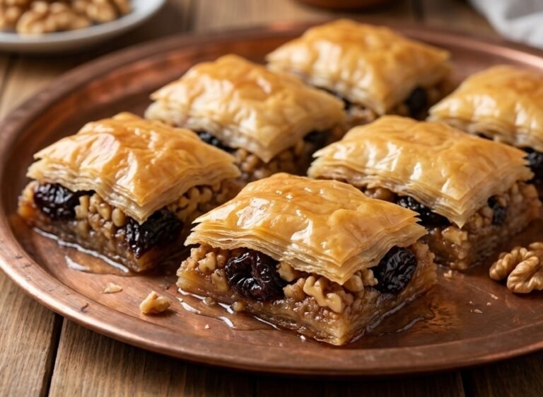 Baklava sa suvim šljivama – Bogata, sočna i aromatična tradicionalna baklava sa tankim korama, orasima, suvim šljivama i slatkom agdom