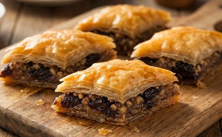 Posna baklava sa šljivama – Sočna, bogata i aromatična tradicionalna posna baklava sa korama za pitu, suvim šljivama, mlevenim orasima i slatkom agdom