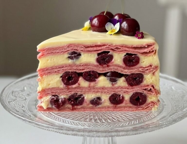 Rozen torta sa višnjama – Bogata, kremasta i osvežavajuća tradicionalna torta sa rozen koricama, vanil kremom, višnjama i puterom