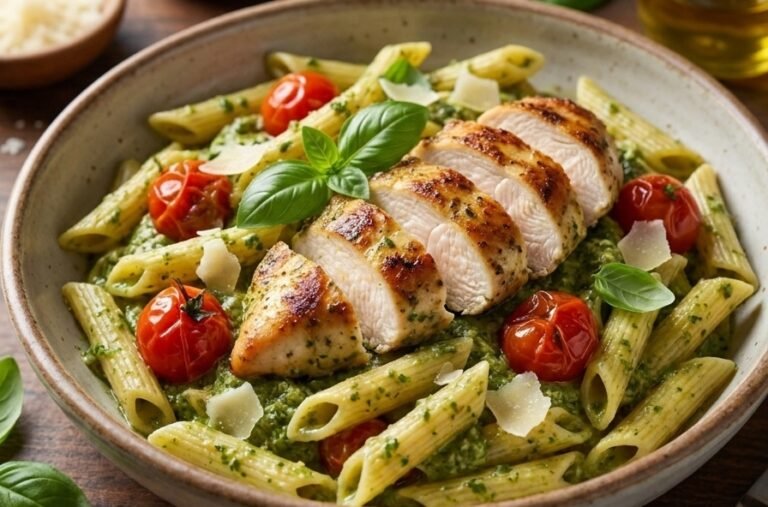 Pesto pasta sa piletinom – Kremasta, aromatična i ukusna pasta sa piletinom, pesto sosom i čeri paradajzom